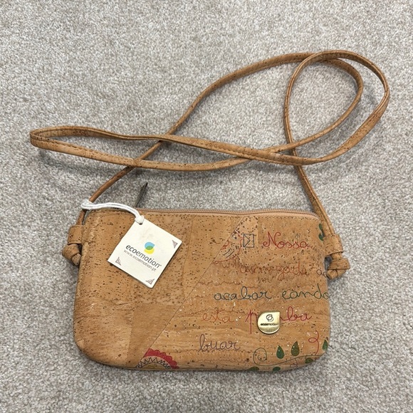Handbags - Tan Cork Crossbody Bag with Flap Closure